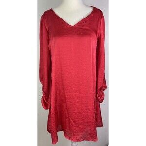 Adrienne Red Satin Dress Balloon Sleeve Mini Size S Elegant Romantic  Holiday